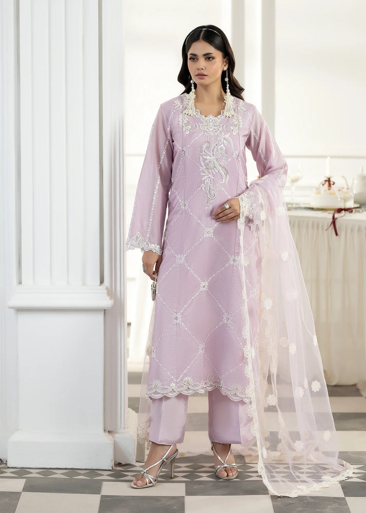 3- Piece Embroidered Raw Silk Suit