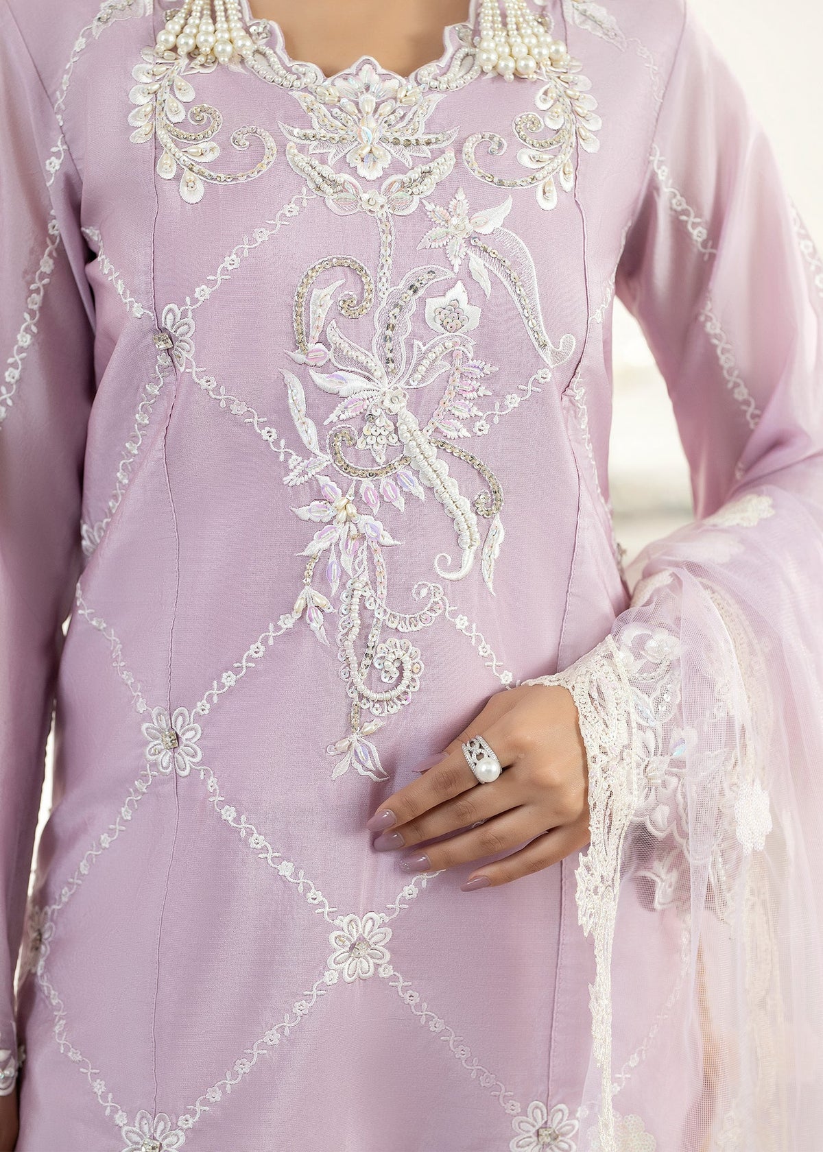 3- Piece Embroidered Raw Silk Suit