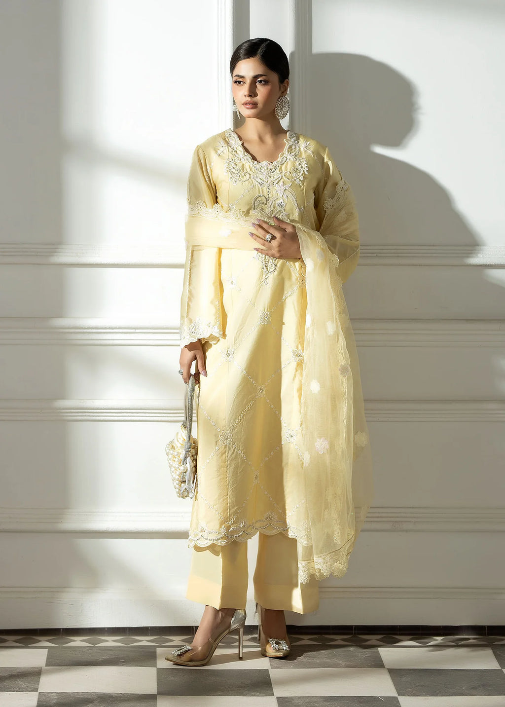 3- Piece Embroidered Raw Silk Suit
