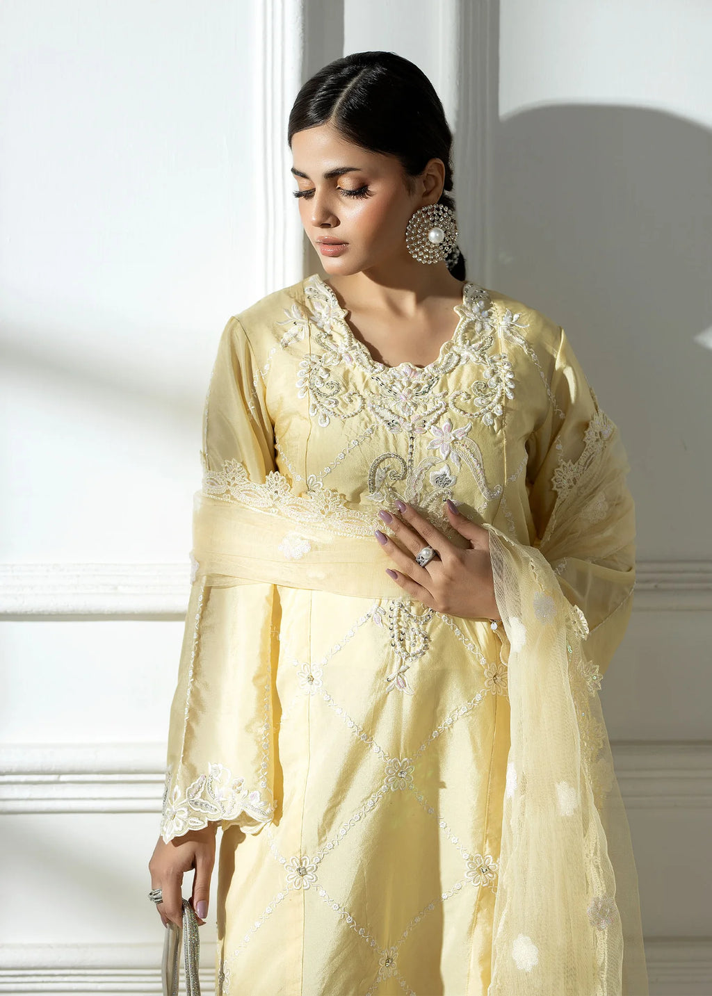 3- Piece Embroidered Raw Silk Suit