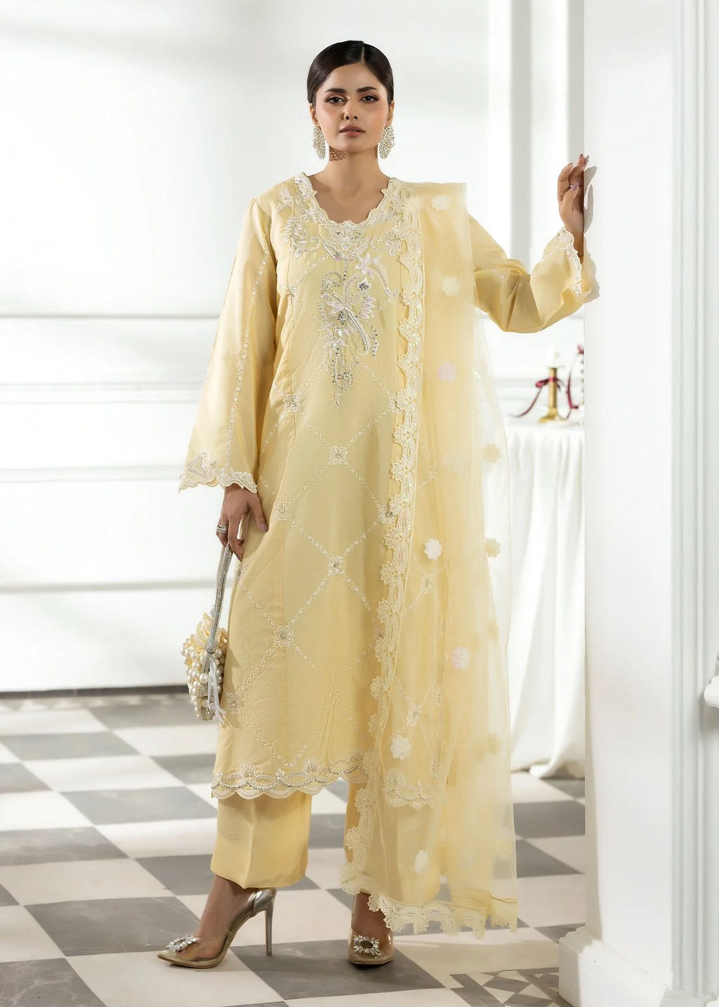 3- Piece Embroidered Raw Silk Suit