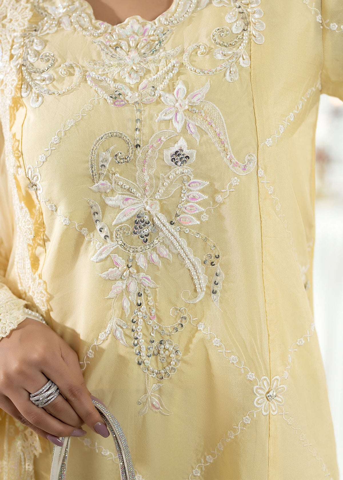 3- Piece Embroidered Raw Silk Suit