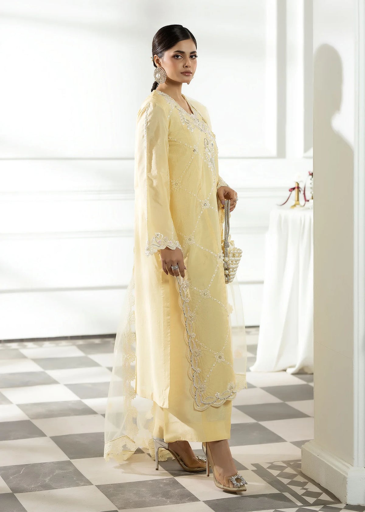 3- Piece Embroidered Raw Silk Suit