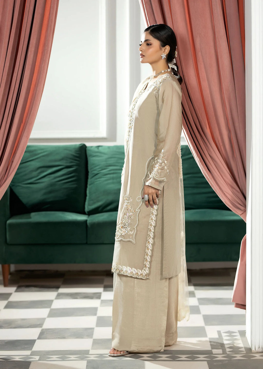 3- Piece Embroidered Raw Silk Suit