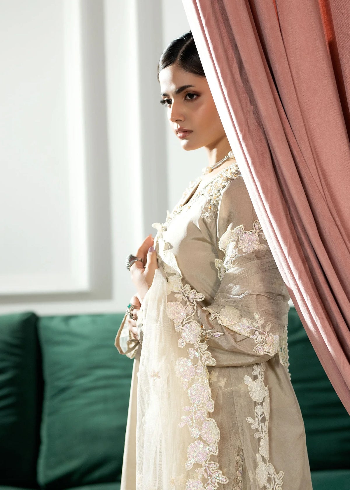 3- Piece Embroidered Raw Silk Suit