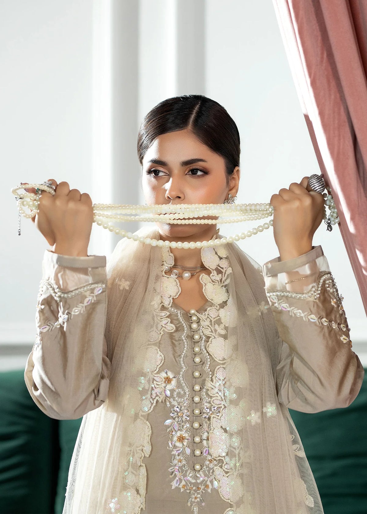 3- Piece Embroidered Raw Silk Suit