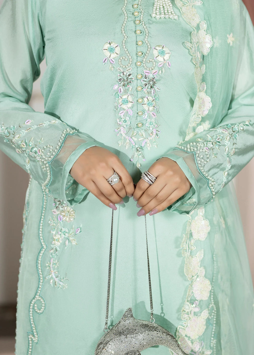 3- Piece Embroidered Raw Silk Suit