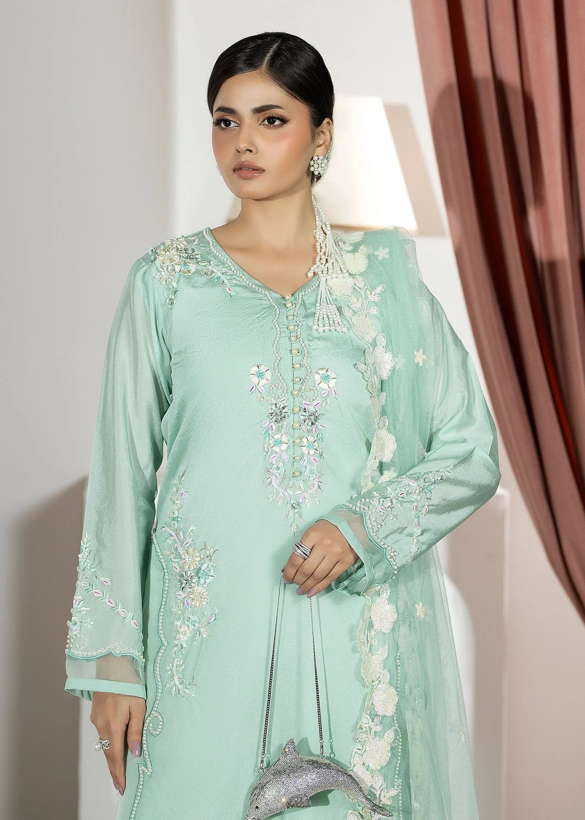 3- Piece Embroidered Raw Silk Suit