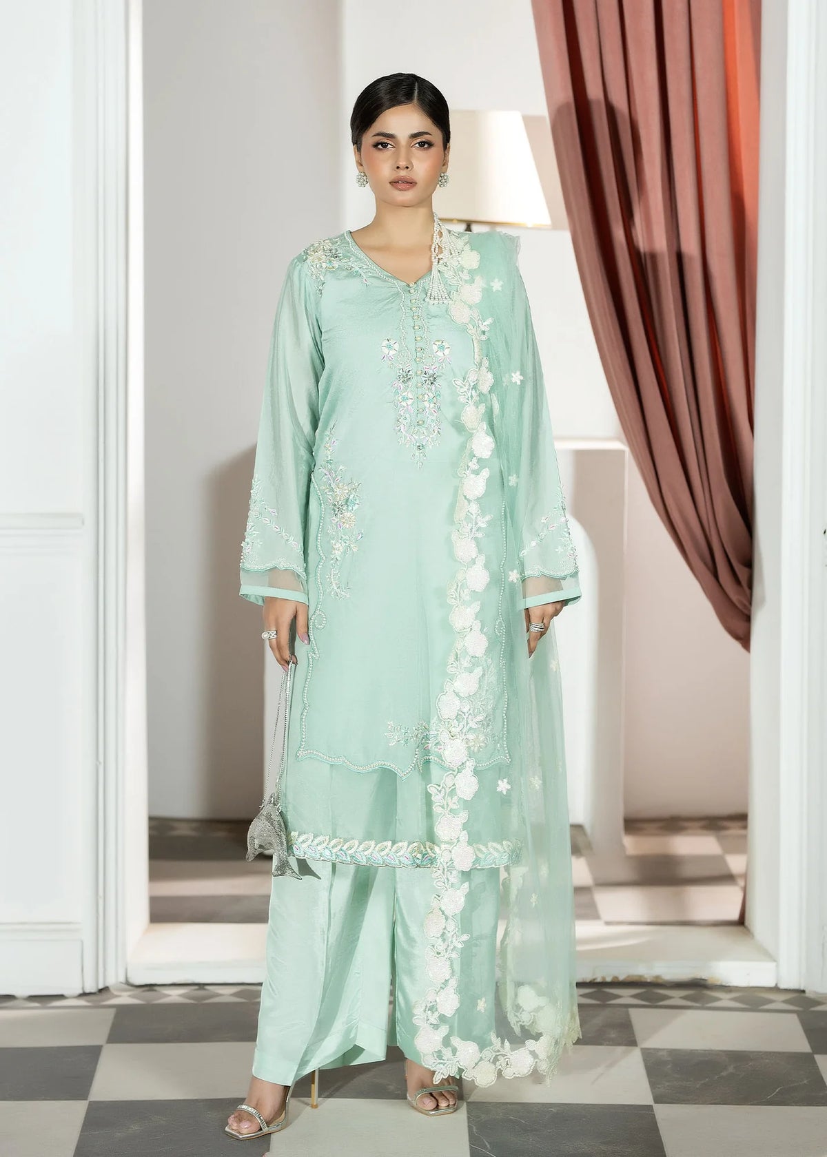 3- Piece Embroidered Raw Silk Suit