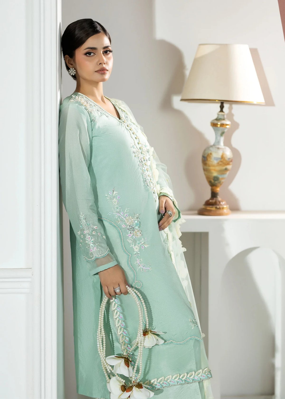 3- Piece Embroidered Raw Silk Suit