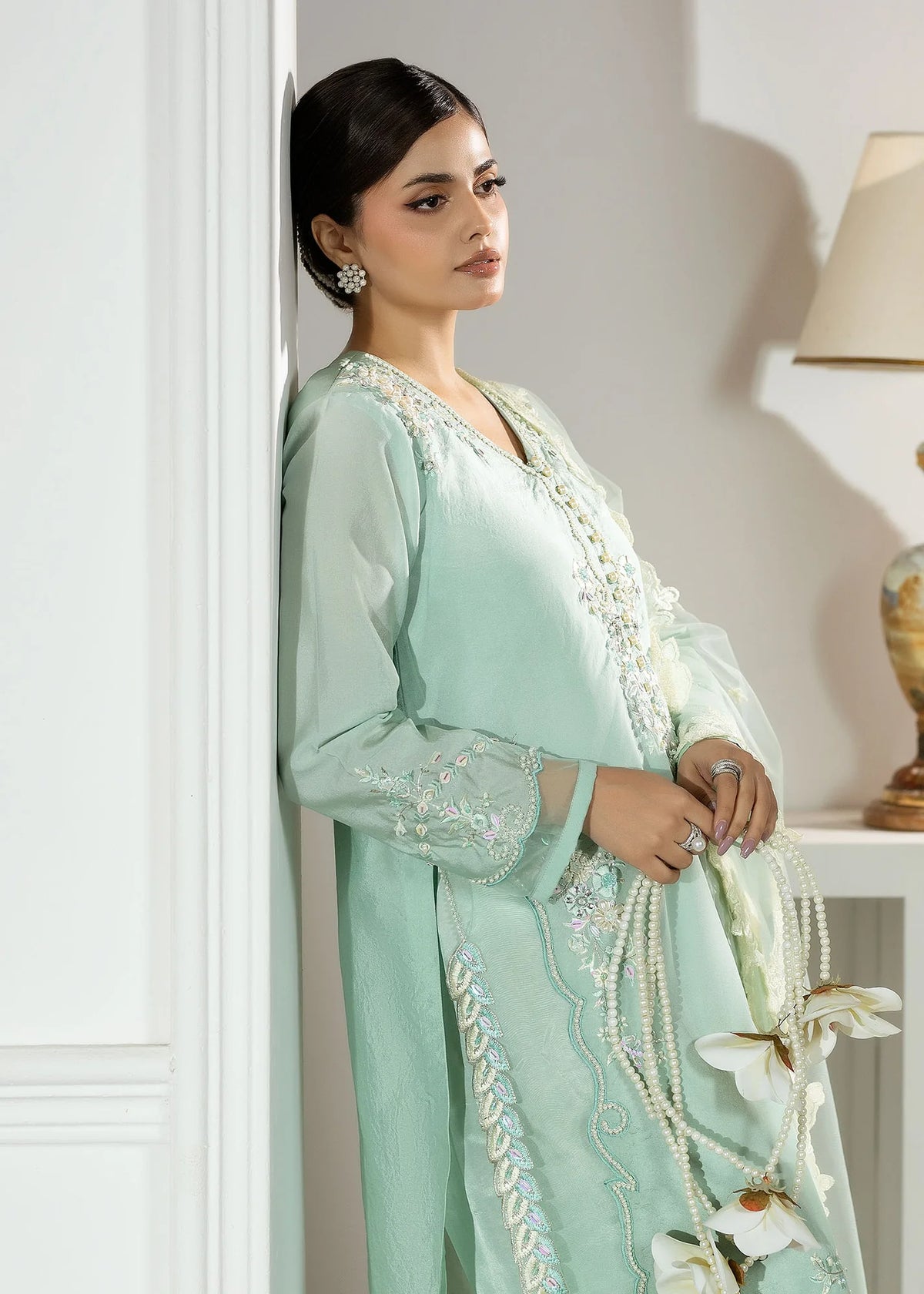 3- Piece Embroidered Raw Silk Suit