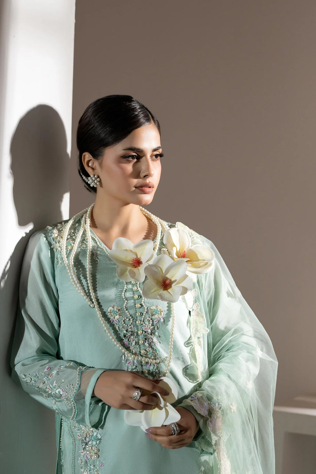 3- Piece Embroidered Raw Silk Suit