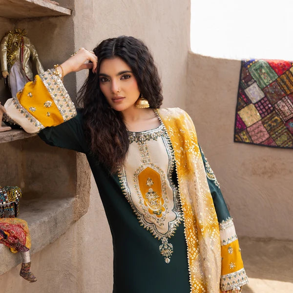 3- Piece Embroidered Raw Silk Suit