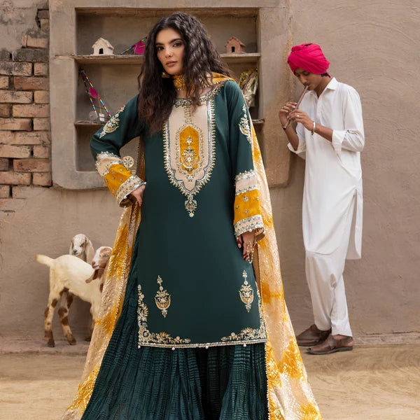 3- Piece Embroidered Raw Silk Suit