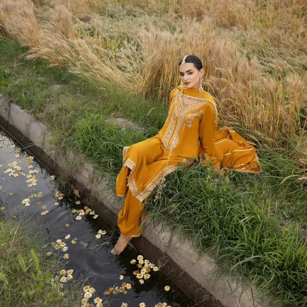 3- Piece Embroidered Raw Silk Suit