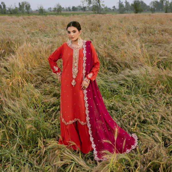 3- Piece Embroidered Raw Silk Suit