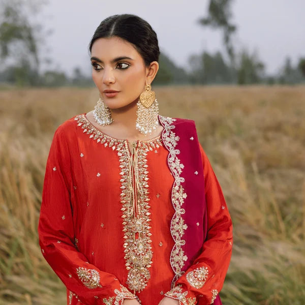 3- Piece Embroidered Raw Silk Suit