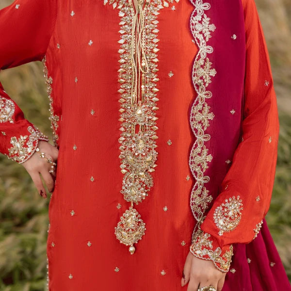 3- Piece Embroidered Raw Silk Suit