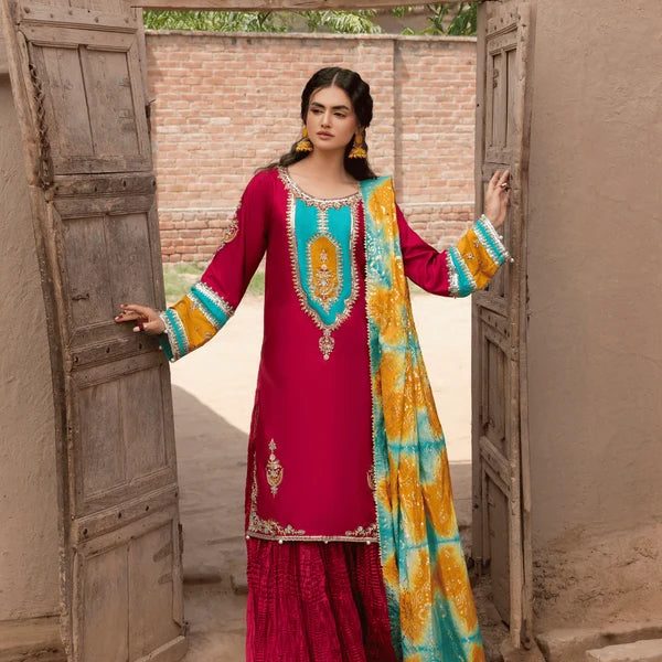 3- Piece Embroidered Raw Silk Suit