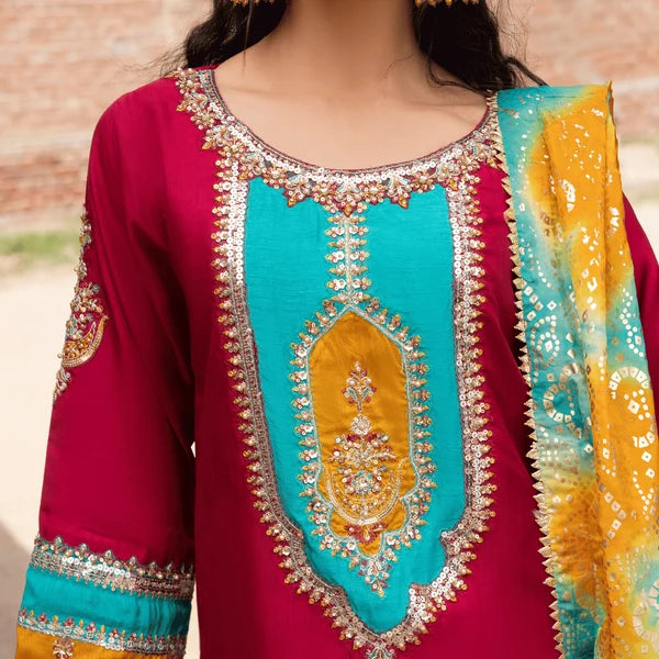 3- Piece Embroidered Raw Silk Suit