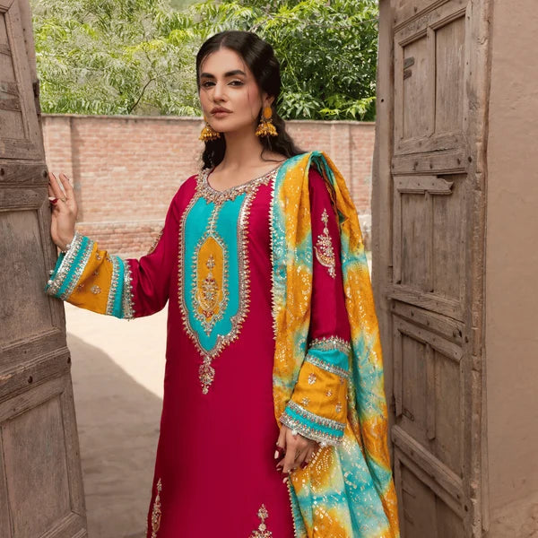 3- Piece Embroidered Raw Silk Suit