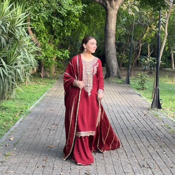 3- Piece Embroidered Raw Silk Suit
