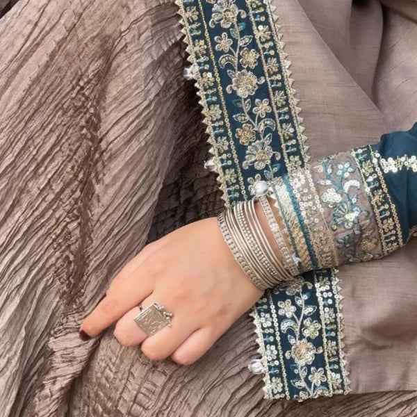3- Piece Embroidered Raw Silk Suit