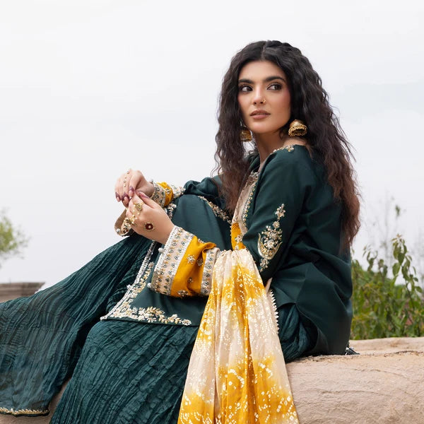 3- Piece Embroidered Raw Silk Suit