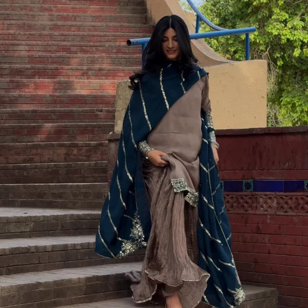 3- Piece Embroidered Raw Silk Suit