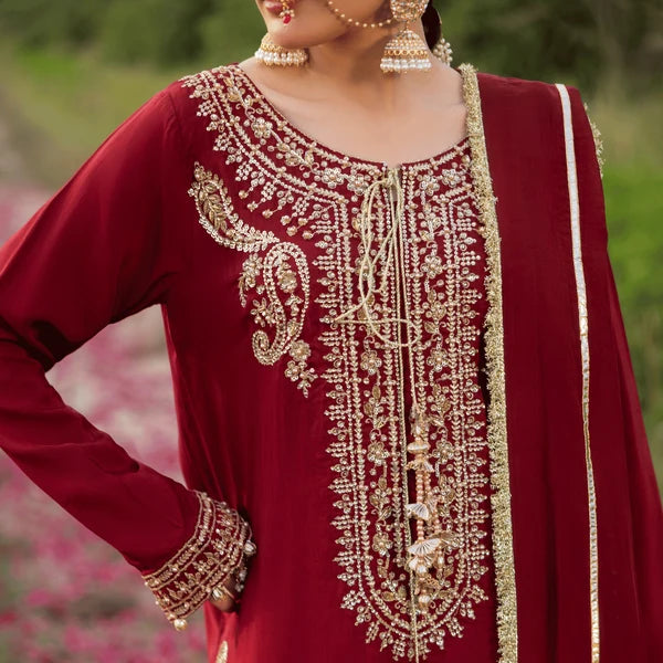 3- Piece Embroidered Raw Silk Suit