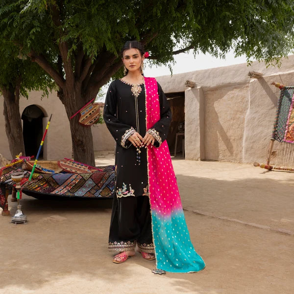 3- Piece Embroidered Raw Silk Suit