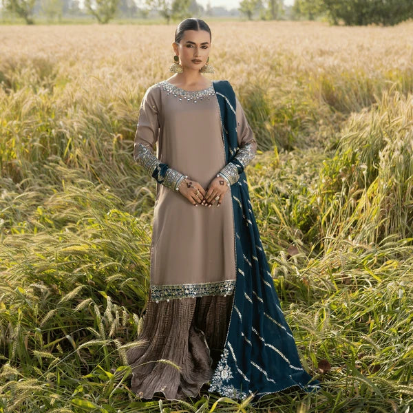 3- Piece Embroidered Raw Silk Suit
