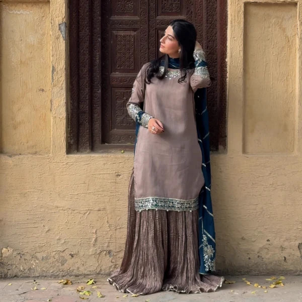 3- Piece Embroidered Raw Silk Suit