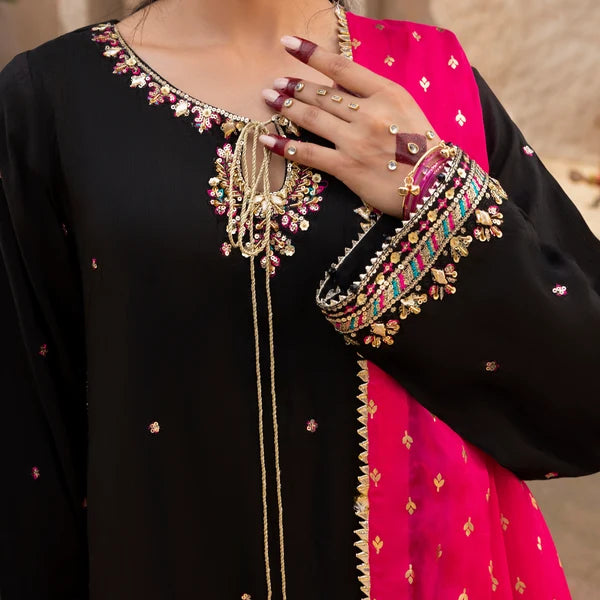 3- Piece Embroidered Raw Silk Suit