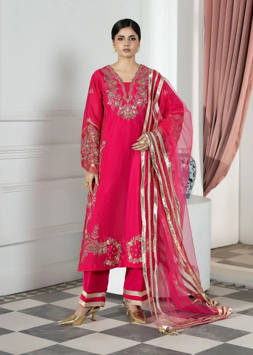 3- Piece Embroidered Raw Silk Suit