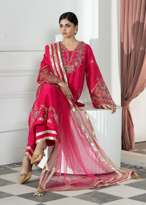3- Piece Embroidered Raw Silk Suit