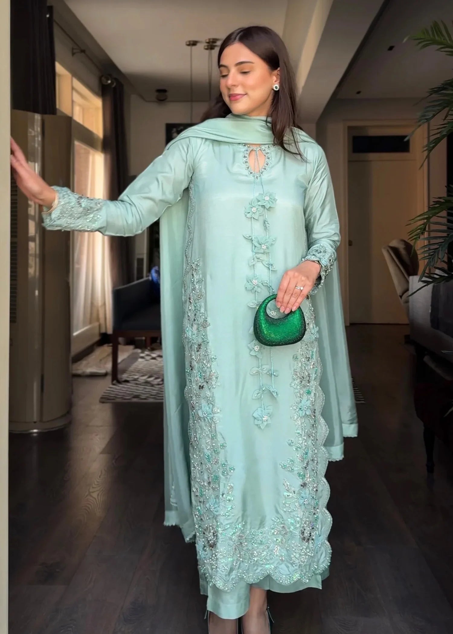 3- Piece Embroidered Silk Suit