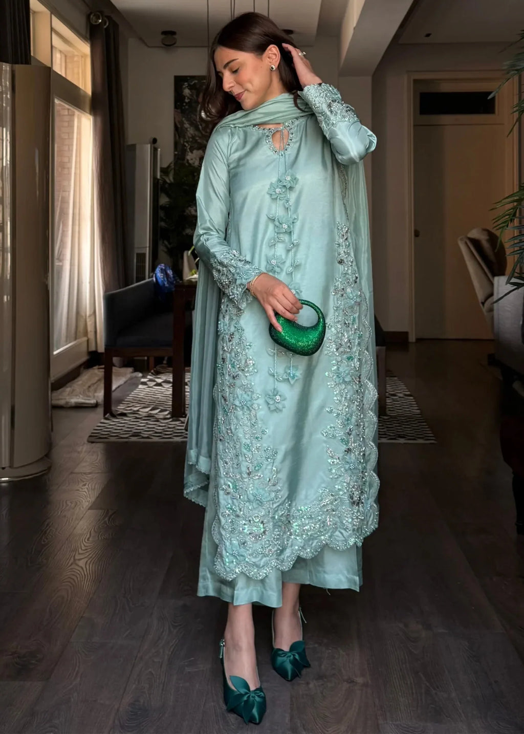 3- Piece Embroidered Silk Suit