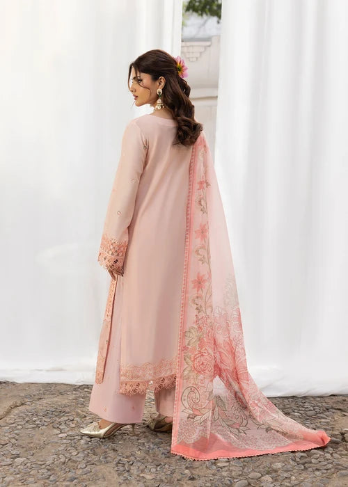 3- Piece Peach Embroidered Lawn Ensemble