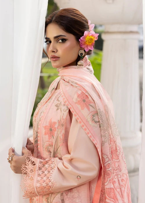 3- Piece Peach Embroidered Lawn Ensemble