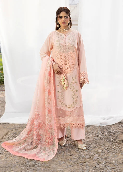 3- Piece Peach Embroidered Lawn Ensemble