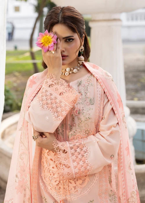 3- Piece Peach Embroidered Lawn Ensemble