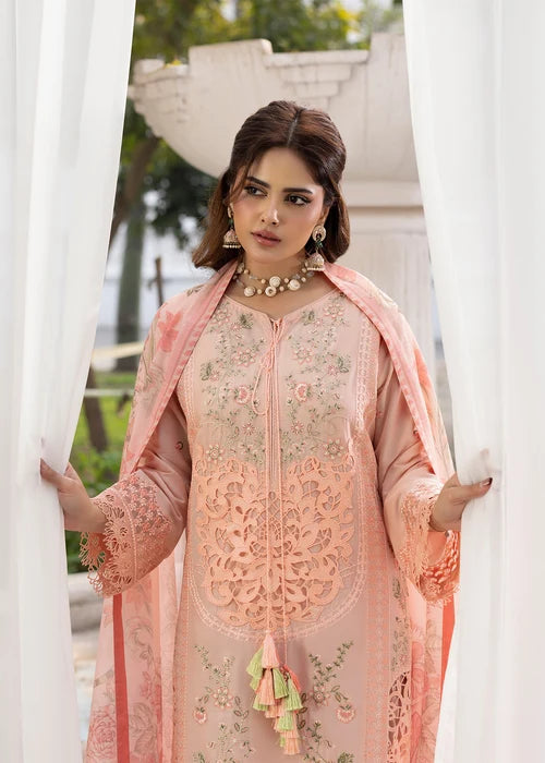 3- Piece Peach Embroidered Lawn Ensemble