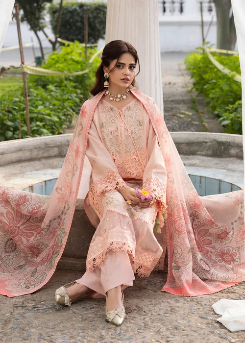 3- Piece Peach Embroidered Lawn Ensemble