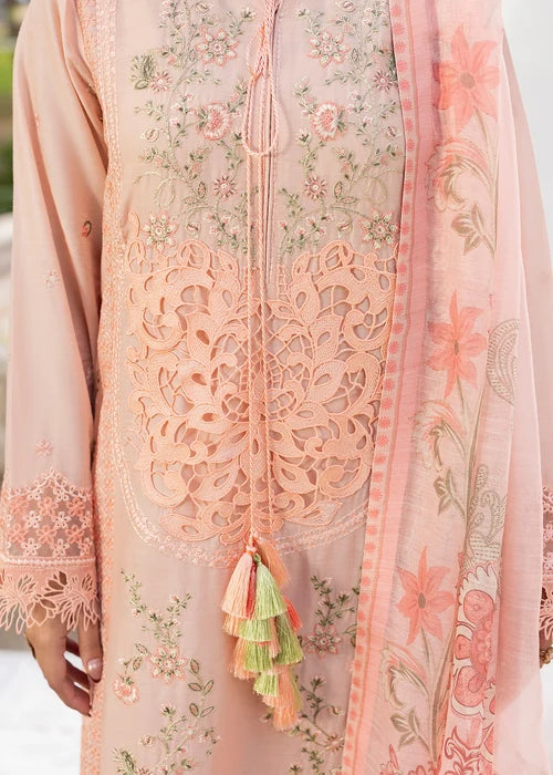 3- Piece Peach Embroidered Lawn Ensemble