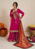 3- Piece Vibrant Fuchsia Raw Silk Sharara Set