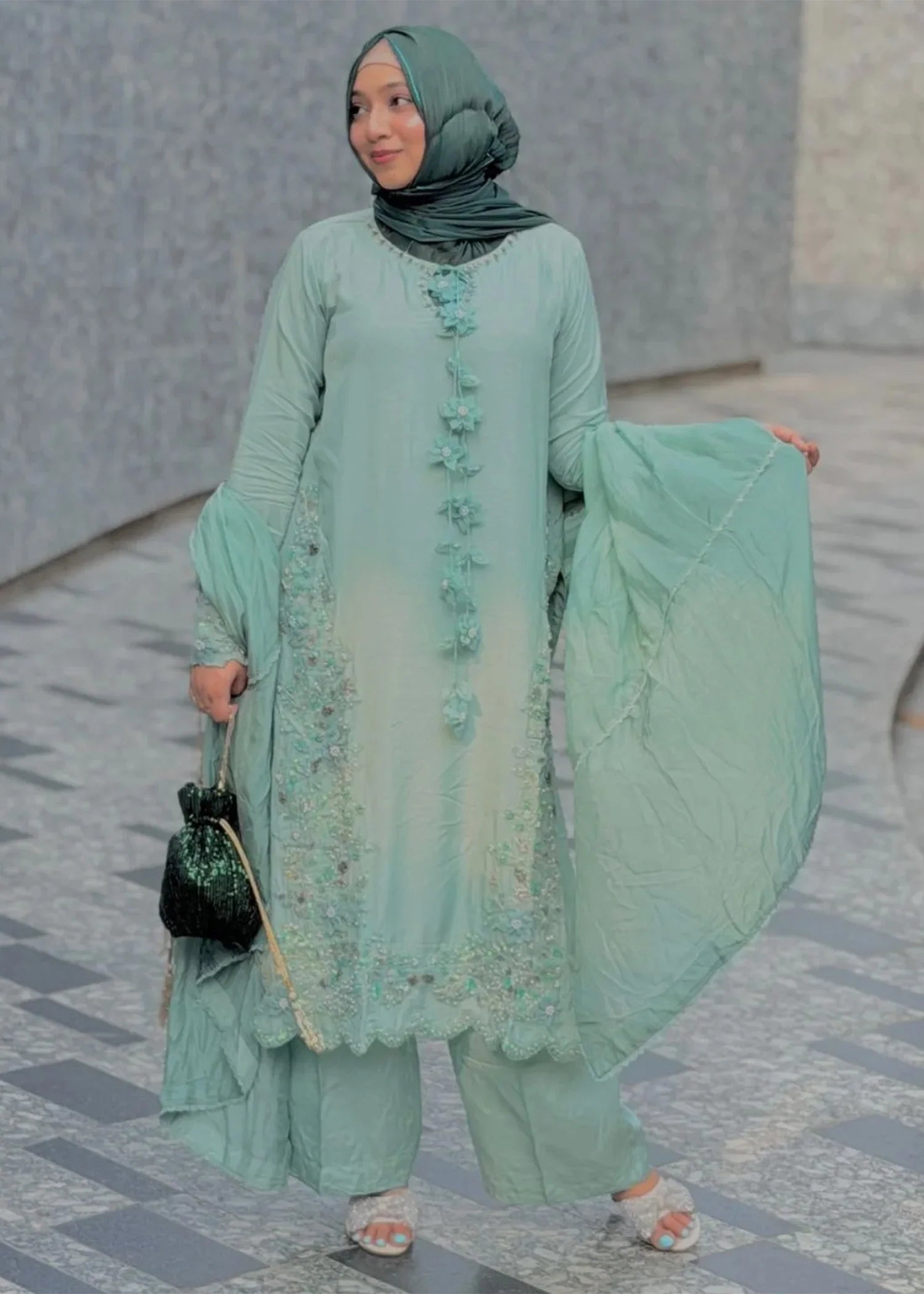 3- Piece Embroidered Silk Suit