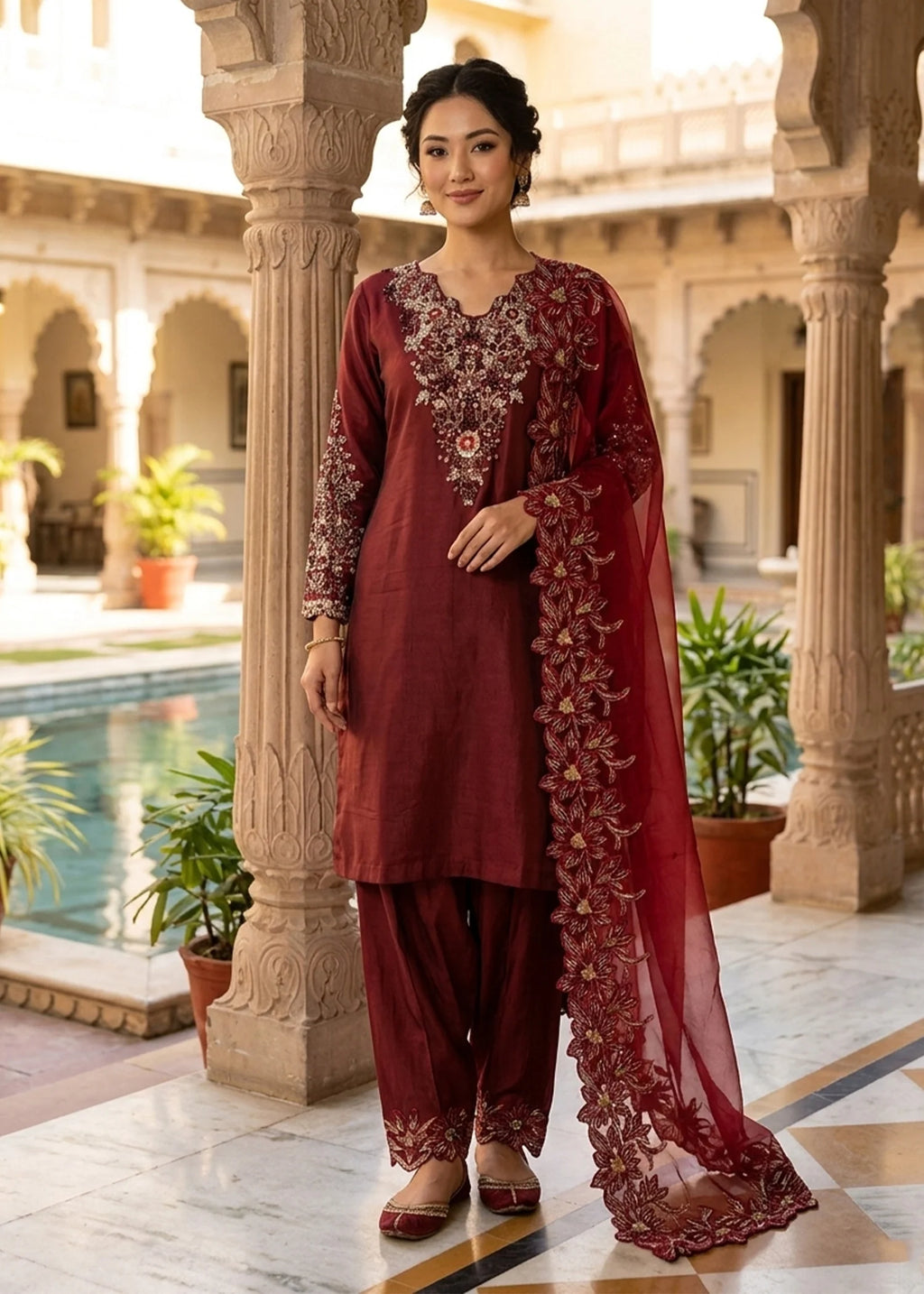 3 Piece Embroidered Cotton Suit