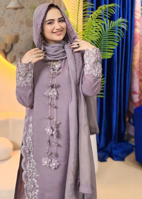 3- Piece Embroidered Raw Silk Suit
