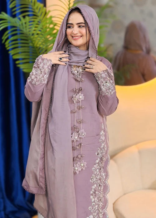 3- Piece Embroidered Raw Silk Suit